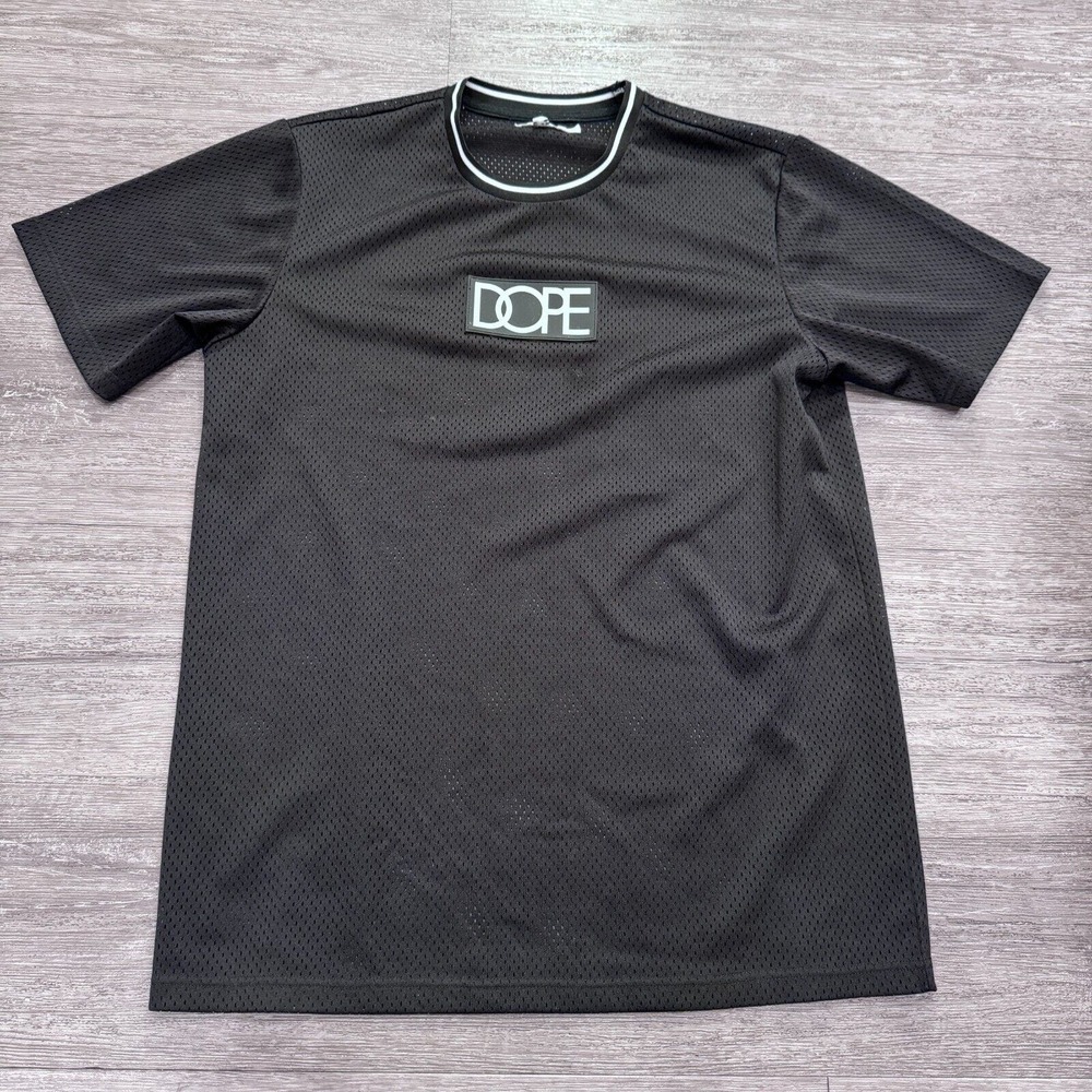 DOPE Jersey Mens Medium Black Breathable‎ Spellout Short Sleeve Shirt Crew Neck